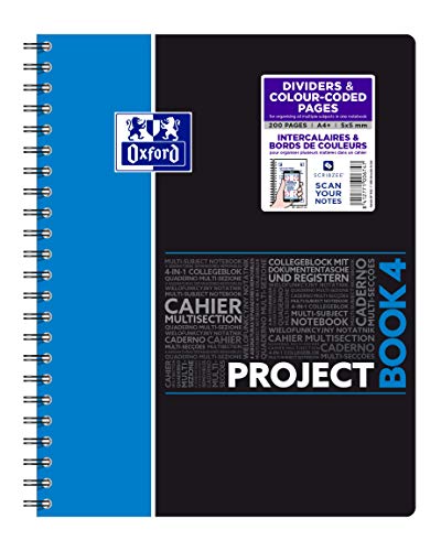 Oxford 400037432 Maxi Spiralato Projectbook Formato 23X29,7 200 Pagine Carta 90gr Rigatura 5mm, App Scribzee, Assortito
