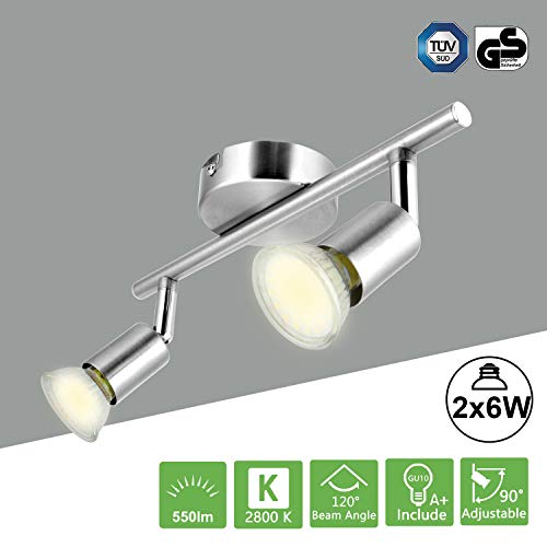 Kimjo Faretti LED da Soffitto Orientabile, Lampadario da Soffitto Inclusa 2 Lampadina GU10 da 6W 550LM, Luce Calda 2800K, Soffitto Faretti per Camera letto Salotto Soggiorno Cucina Corridoio Bagno