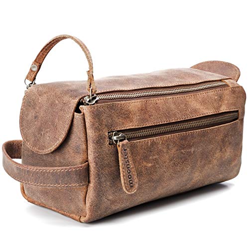 Moonster Beauty Case Donna e Uomo in Pelle – Borsello Uomo e Donna dal Gusto Vintage – Beauty Case da Viaggio Pratico e Compatto – Conserva i tuoi Articoli da Toeletta con Eleganza