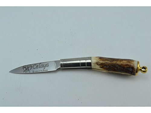 Coltello Celaya Gallega con chiave di antler e cervi 5 cm