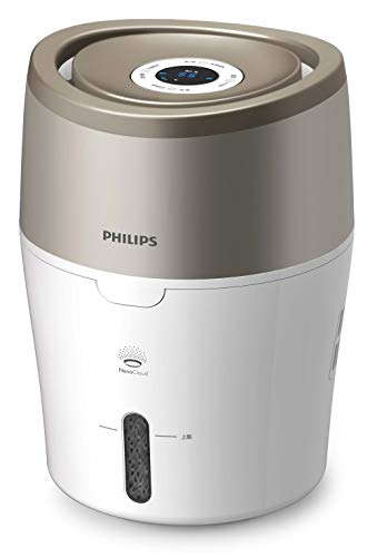 Philips HU4803/01 Umidificatore d'Aria, Tecnologia NanoCloud, Evaporazione Naturale, 2 L, 220 ml/h, Per stanze fino a 25 m², Metallico/Bianco