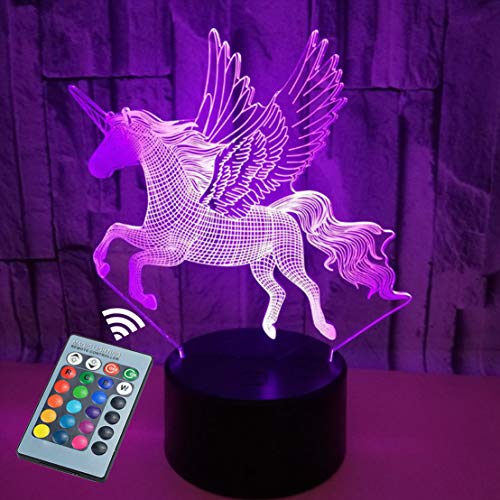 Luce notturna 3D diapositiva luce che cambia colore, con telecomando e LED decorativo touch control, è un regalo di festa per la cameretta dei bambini (unicorno nero)