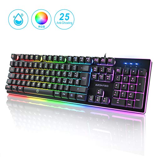 Tastiera Gaming PC, Tastiera Italiana Giochi Rgb LED Retroilluminazione USB , Tastiera gaming per Computer MacBook Laptop Layout Italiano Keyboard - EZONTEQ