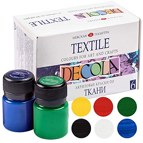 Decola Set Colori Per Tessuti | 6x20ml Tempere Per Tessuti Resistenti Ai Lavaggi In Lavatrice | Prodotti in Russia da Neva Palette