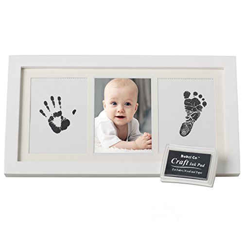 Bubzi Co Cornice con impronta bimbo – Kit per impronte dei piedini e delle manine dei bebé in inchiostro - Il regalo bimbo perfetto con cornice in legno di qualità – Set impronte bimbi