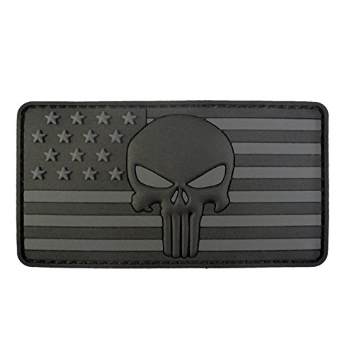 2AFTER1 all Black Punisher American Flag Morale Tactical PVC Rubber Touch Fastener Patch
