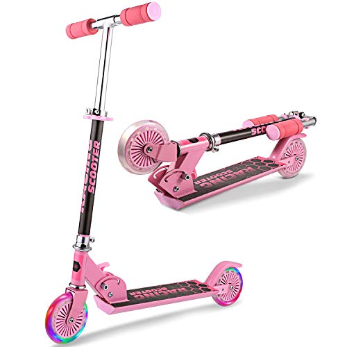 WeSkate Monopattino per Bambini 2 Ruote Kick Scooter da 4 a 12 Anni Monopattino Pieghevole Regolabile per Ragazze e Ragazzi, Carico Massimo 110lb (Pink 1)