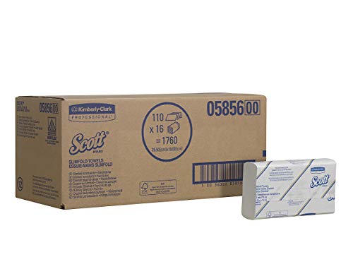 Scott 5856 Asciugamani intercalati Slimfold, 16 confezioni da 110 fogli di carta compatti, Tecnologia Airflex*, Colore: Bianco, U5856000