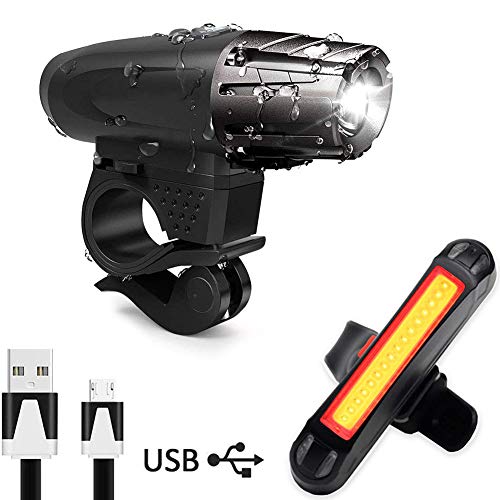 AMANKA Luce Bici, Luci LED per Bicicletta Ricaricabili USB Impermeabile, Super Luminoso Luce Bici Anteriore e Posteriore per Bici Strada e Montagna(Cavo USB Incluso)