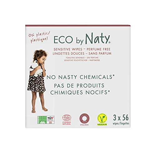 Eco by Naty Salviettine senza profumo per Neonato, Salviette Compostabili a Base Vegetale con lo 0% di plastica, 3 x 56 (168 salviettine totale)