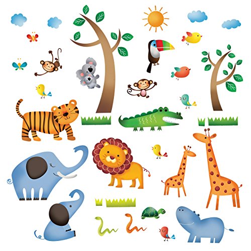 DECOWALL DW-1206 Animali Selvaggi della Giungla Adesivi da Parete Decorazioni Parete Stickers Murali Soggiorno Asilo Nido Camera da Letto per Bambini