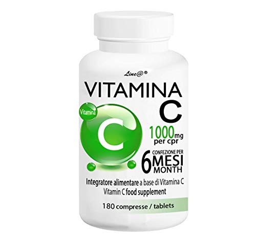 VITAMINA C Line@Diet | 1000 MG per compressa | 6 MESI | 180 compresse | ad ALTO dosaggio | Antiossidante