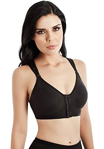 YIANNA Donna Post Operatorio Reggiseno Sportivo Chiusura Frontale Reggiseni Senza Ferretto Nero con Supporto Posteriore,UK-YA-BRA128-Black-2XL