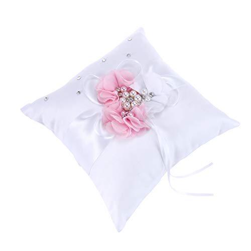 Toyvian Cuscino per FEDI Nuziali in Raso con Cuscino per Fiori con Anello Perlato per Decorazioni per La Festa Nuziale 20X20cm (Rosa)