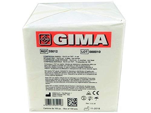 Gima 35012 Compressa Garza, Tessuto Non Tessuto, 4 Strati, 10 x 10 cm, Confezione da 1000