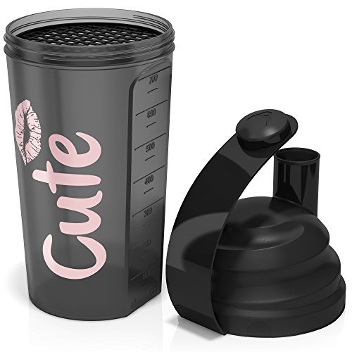Cute Nutrition Shaker Nero e Rosa per Donne 700ml Alta Qualità Resistente Lavabile in Lavastoviglie e Senza BPA
