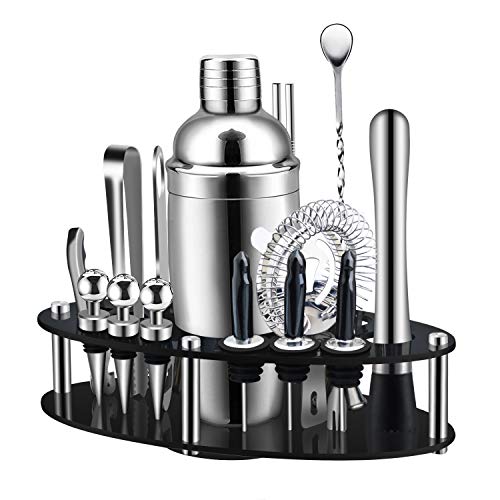 X-cosrack Cocktail Set,Set da 19 Pezzi per Cocktail con Espositore Girevole Ovale,Kit Bartending Premium in Acciaio Inossidabile SS304 per Casa, Bar, Festa, PerfettaScelta Regalo