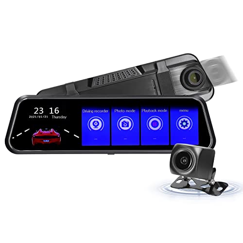 GoolRC Specchio Dash Cam 9.66 Pollice Touch Screen 1080P Auto DVR Videoregistratore Anteriore e Posteriore Doppia Fotocamera Registratore di Guida 170 ° Supporto grandangolare Visione notturna