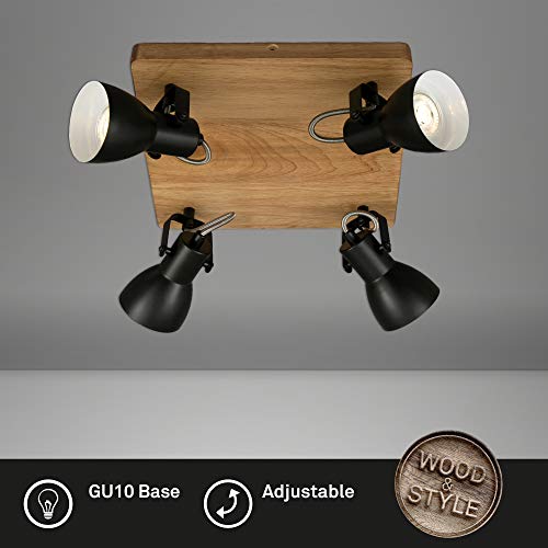 Briloner Leuchten Faretto, Luce, Lampada da Parete retrò, Vintage, orientabile e inclinabile, 4X GU10, Max. 35 Watt, Metallo-Legno, Nero-Bianco, 280x280x135mm