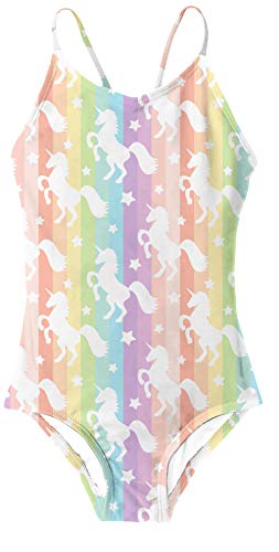 RAISEVERN Kids Girls Unicorn One Piece Swimsuit Cotton Blend Cute Swimwear Colorful 7-8T