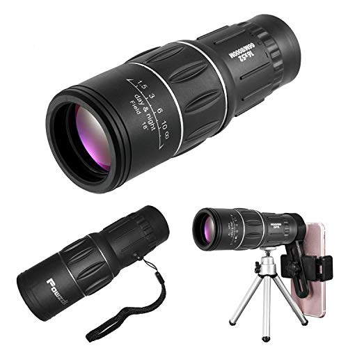 Powzdi Telescopio monoculare, 16x52 HD Telescopio Monoculare Monocolo Impermeabile ad Alta Definizione Treppiede e Adattatore per Smartphone per Birdwatching, viaggi, Sightseeing, watching, climbing