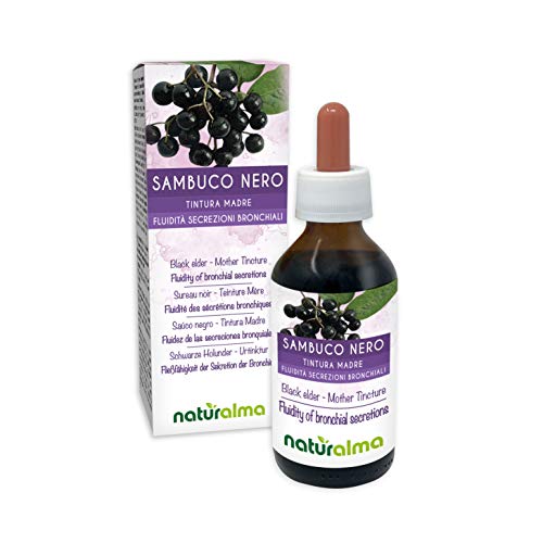 Sambuco nero (Sambucus nigra) fiori e frutti Tintura Madre analcoolica Naturalma | Estratto liquido gocce 100 ml | Integratore alimentare | Vegano