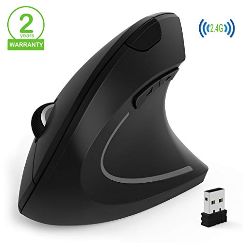 Mouse Verticale Wireless - Mouse Senza Fili Con Impugnatura Verticale e Design Ergonomico,Ottico ad alta precisione Adjustable800/1200/1600 DPI, 5 pulsanti per PC/laptop/Mac