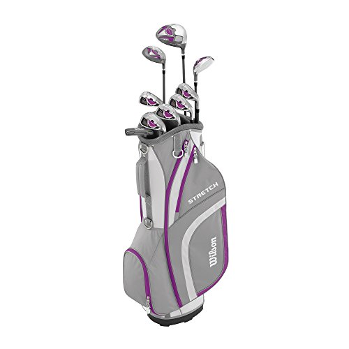 Wilson Set completo per principianti, 9 mazze da golf e sacca con carrello, Donne (mano destra) Stretch XL, Bianco/Grigio/Viola, WGG157554