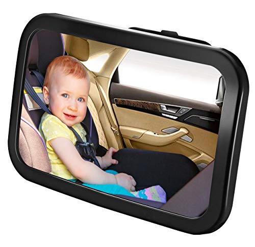 Specchietto Retrovisore Auto per Bambini Rimovibile | Visione Grandangolare Neonati e Bimbi | Accessorio di Sicurezza con Doppia Cinghia per Poggiatesta | Regolabile a 360 Gradi + Vetro Infrangibile