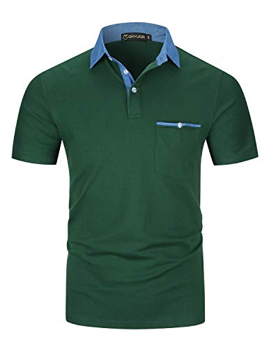 GHYUGR Polo Uomo Manica Corta Maglietta Denim Collare Casuale Poloshirt Camicia Golf T-Shirt,Verde,S