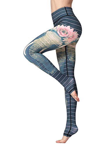 FLYILY Donna Leggings Sportivi Elastico Stampa Floreale Pantalone da corsa da donna Leggings a vita alta Pantaloni da yoga lunghi elasticizzati