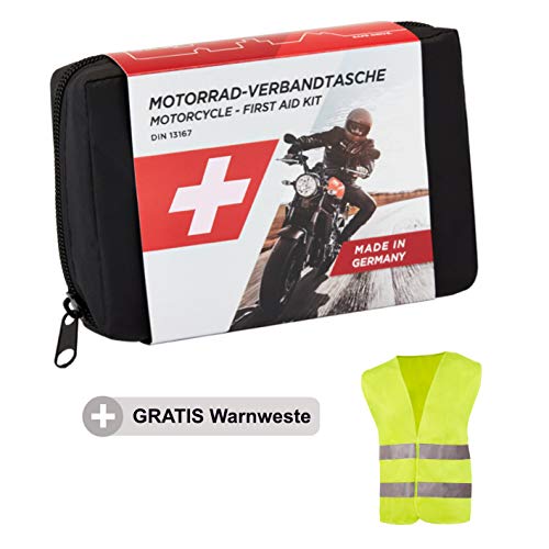 GoLab Set di primo soccorso per moto, piccolo e compatto, con giubbotto di sicurezza per tutti i paesi europei (Austria, Svizzera, Italia, Germania, ecc.)