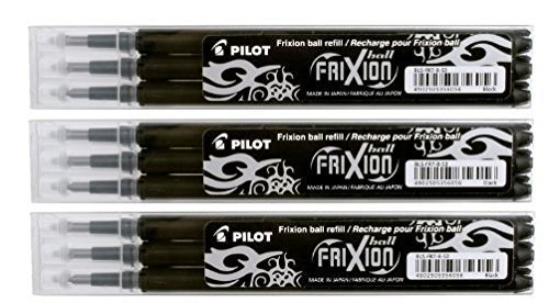 Pilot Frixion - Penna a sfera cancellabile, 3 confezioni da 3 ricariche, colore nero