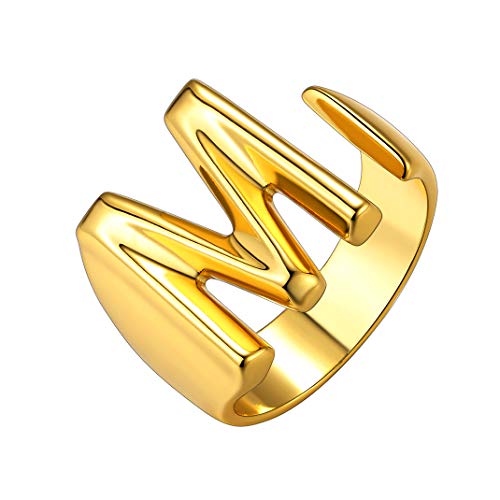 GoldChic Jewelry Anello Aperto da Donna con Sigillo Iniziale M, Placcato in Oro 18 carati con Sigillo a Sigillo Regolabile