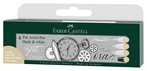 Faber-Castell FC167151 167151 - Set di 4 penne Pitt Artist Pen, colore: Nero/Bianco