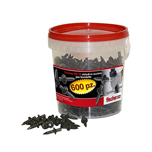 Fischer ED 18 BOX, Chiodi a Percussione, 600 Pezzi, Ideale per Fissare Bandelle e Gaffette, Fissaggio senza Preforatura. Il Barattolo include 600 chiodi, 513848