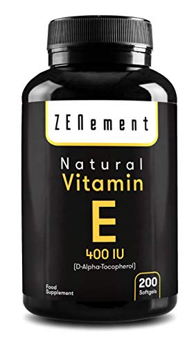 Vitamina E Naturale - 400 IU (D-alfa-tocoferolo), 200 Capsule Softgel | Antiossidante che protegge le cellule dallo stress ossidativo | Non OGM | di Zenement