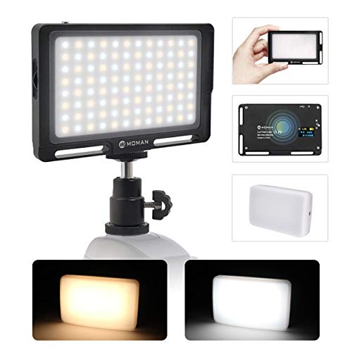 Moman Faretto-LED-Video-Luce-Reflex con Diffusore, Fillipo LED Fotocamera DSLR 4.7” 147g Dimmerabile Bi-Color 3000K- 6500K, TLCI/CRI 96+, Cavo di Tipo-C Incluso, Nero