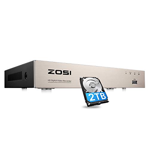 ZOSI 8CH H.265 + 1080p Registratore DVR 2TB Disco rigido integrato, app gratuita, telecomando, rilevamento del movimento e avviso e-mail, backup USB