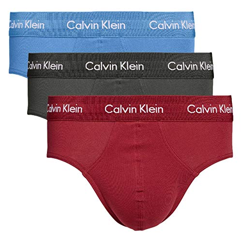 Calvin Klein Hip Brief 3pk Boxer Uomo, Confezione da 3, Grigio (CHARCOAL H/ RASP JAM/ BRIGHT COBALT LFV), Small