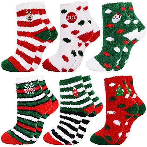 Fascigirl Calzini Natale, 6 paia di Calzini Natalizi Donna Calze Donna Cotone Babbo Natale Deer Fiocco di Neve Pupazzo di Neve Calzini Natalizi Uomo Calze Colorate Uomo Calze Colorate Donna