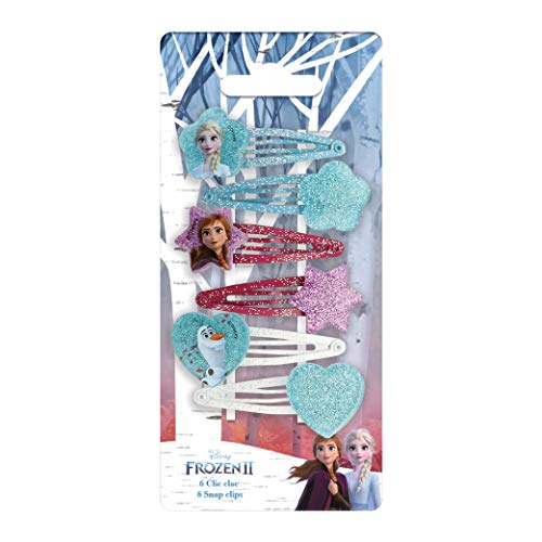 Disney Frozen - Set di 2 accessori per acconciatura Clic Clacs glitterati Elsa/Anna/Olaf, 6 pezzi