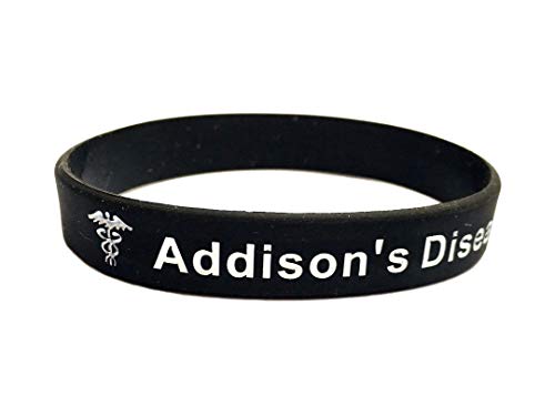 Addison's Disease Bracciale in silicone nero con informazioni per emergenze mediche. 202mm wristband da uomo o donna, di Butler & Grace.