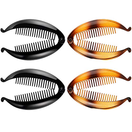 4 Pieces Banana Clips Fish Clips Banana Fish Combs Wide Tort Toned Comb Long Hair Clips Fish Grip Slide Size 14 cm for Ladies (Nero, Marrone Misto)