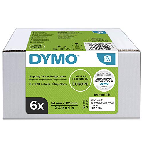 DYMO LW Etichette Originali Grandi Per Spedizioni, 54 x 101 mm, 6 Rotoli da 220 Etichette Facili da Staccare (1.320 Pezzi), Autoadesive, per Etichettatrici Labelwriter