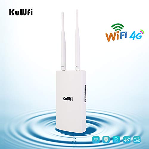 4G Router LTE, KuWFi 150Mbps CAT4 3G 4G LTE Router con slot per schede SIM Funziona con telecamera IP o copertura WiFi esterna con antenna 2pcs Funziona con 3 (Tre) / TIM/Wind/Vodafone SIM Card