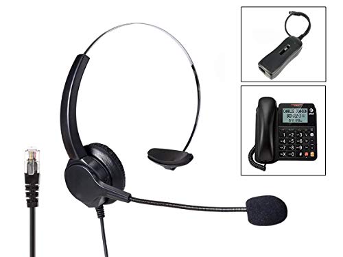 A2ZWORLD VH500-RJ9 Cuffia Monoaurale RJ9 Microfono Auricolare Professionale per Telefono Fisso IP Phone Ufficio Azienda Compreso Adattatore Liberi Tuoi Mani