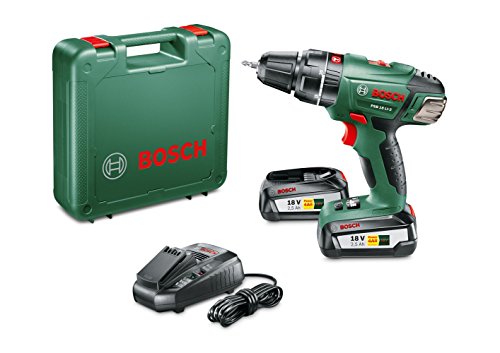 Bosch Home and Garden PSB 18 LI-2 (2 Batterie) Trapano Avvitatore - Battente con 2 Batterie al Litio , 18 V, 0 – 430 / 1.400 giri/min
