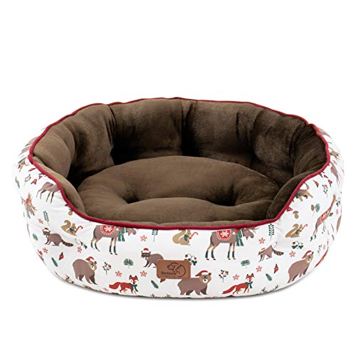 Bedsure Cuccia Gatto Media Interna - Letto Gatto Morbido, Lettino Gatto, Cuscino per Gatto 64x53x23m,Cervo Natale