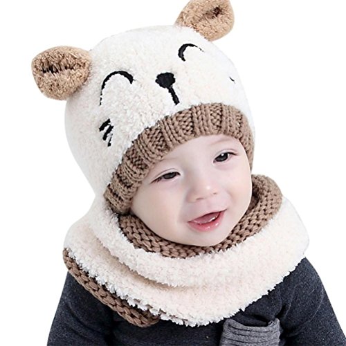 EDOTON Cappello Knit e Set di Sciarpe Orso del Bambino Berretto Beanie Bambini Invernale Caldo Cappello per Cappelli da Bambino 1-3 Anni (Beige)